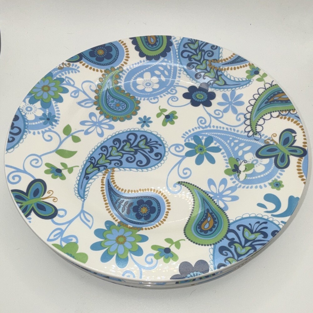 4 Royal Norfolk Paisley Floral Dinner Plate White/Blue/Green Microwave Safe